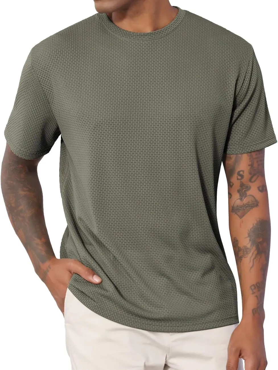 Men's T-Shirts Casual Knit Short Sleeve Crewneck Shirts Crewneck Shirts Knitted Pullover Tees