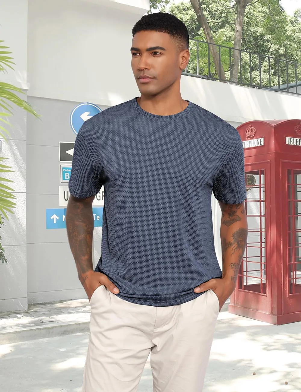Men's T-Shirts Casual Knit Short Sleeve Crewneck Shirts Crewneck Shirts Knitted Pullover Tees