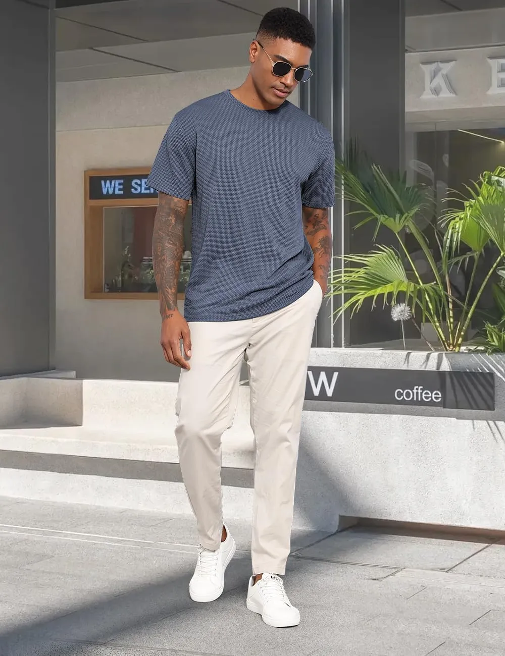 Men's T-Shirts Casual Knit Short Sleeve Crewneck Shirts Crewneck Shirts Knitted Pullover Tees
