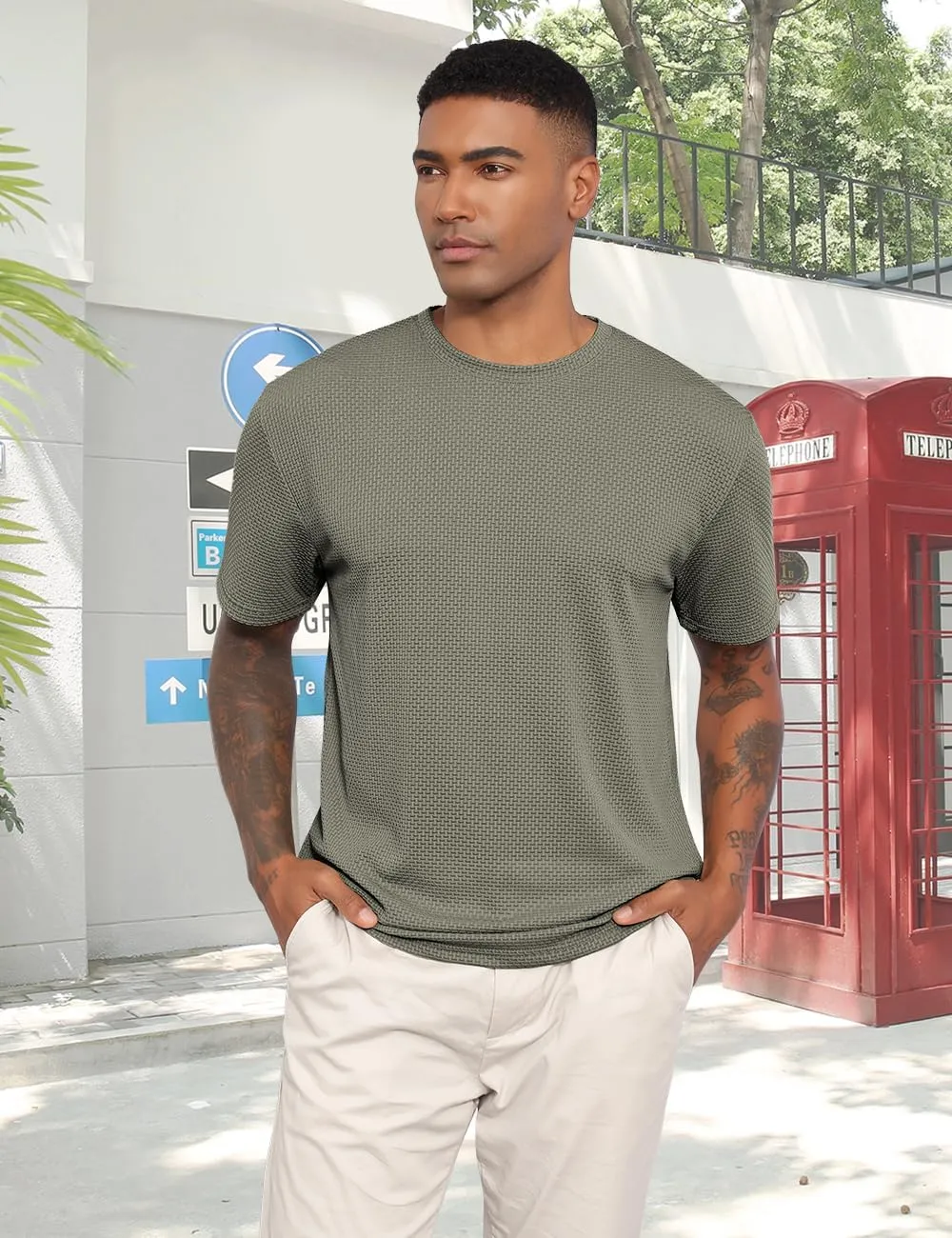 Men's T-Shirts Casual Knit Short Sleeve Crewneck Shirts Crewneck Shirts Knitted Pullover Tees