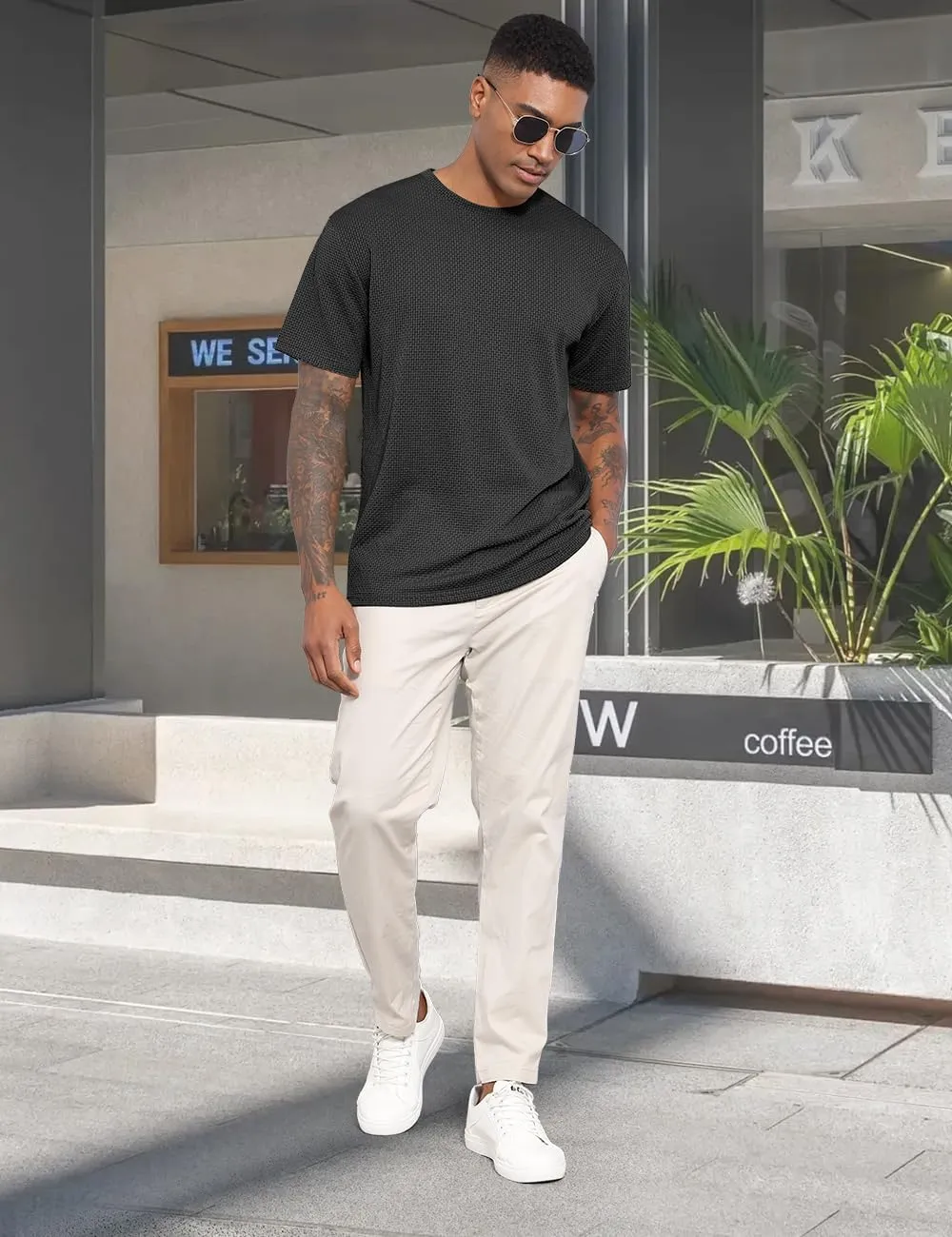 Men's T-Shirts Casual Knit Short Sleeve Crewneck Shirts Crewneck Shirts Knitted Pullover Tees