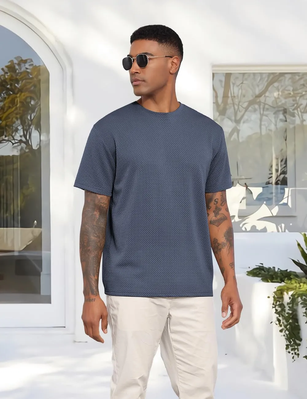 Men's T-Shirts Casual Knit Short Sleeve Crewneck Shirts Crewneck Shirts Knitted Pullover Tees