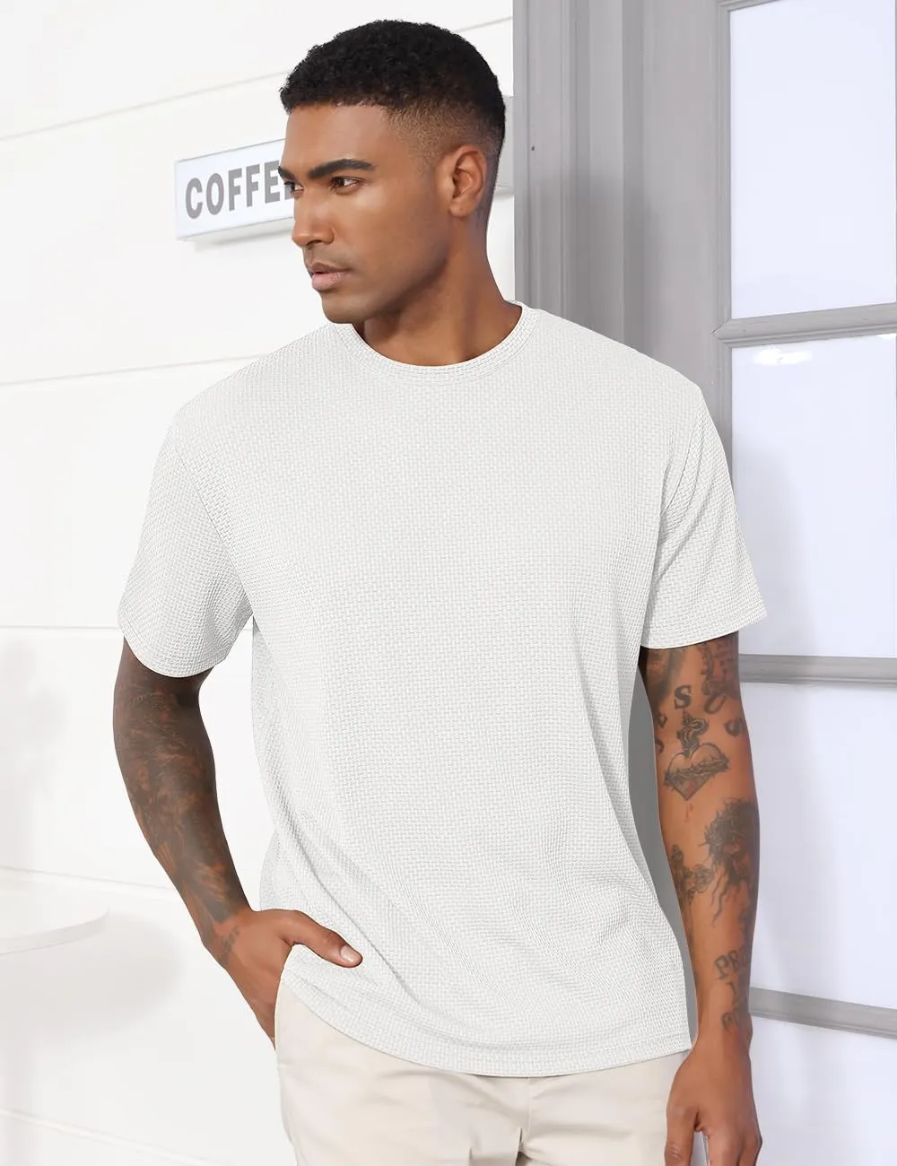 Men's T-Shirts Casual Knit Short Sleeve Crewneck Shirts Crewneck Shirts Knitted Pullover Tees