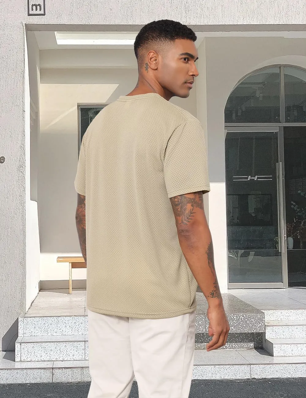Men's T-Shirts Casual Knit Short Sleeve Crewneck Shirts Crewneck Shirts Knitted Pullover Tees