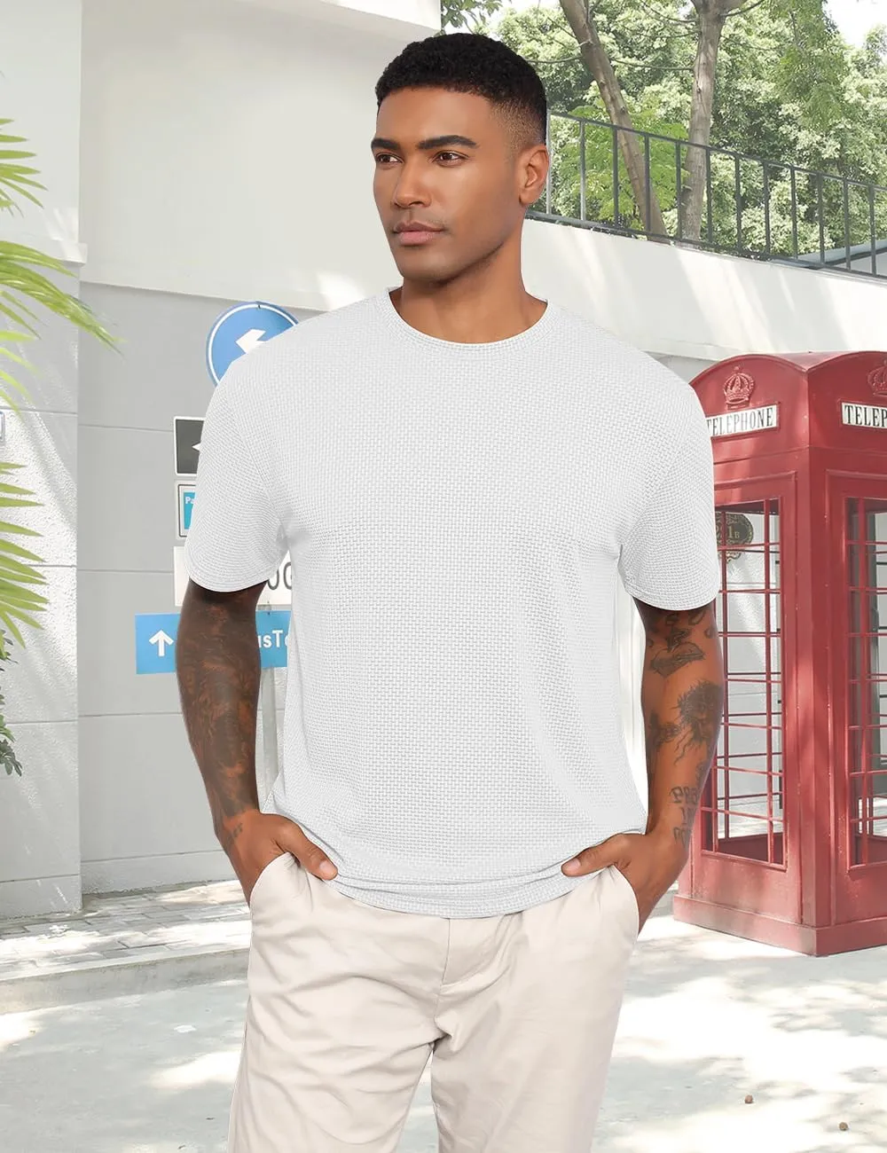 Men's T-Shirts Casual Knit Short Sleeve Crewneck Shirts Crewneck Shirts Knitted Pullover Tees