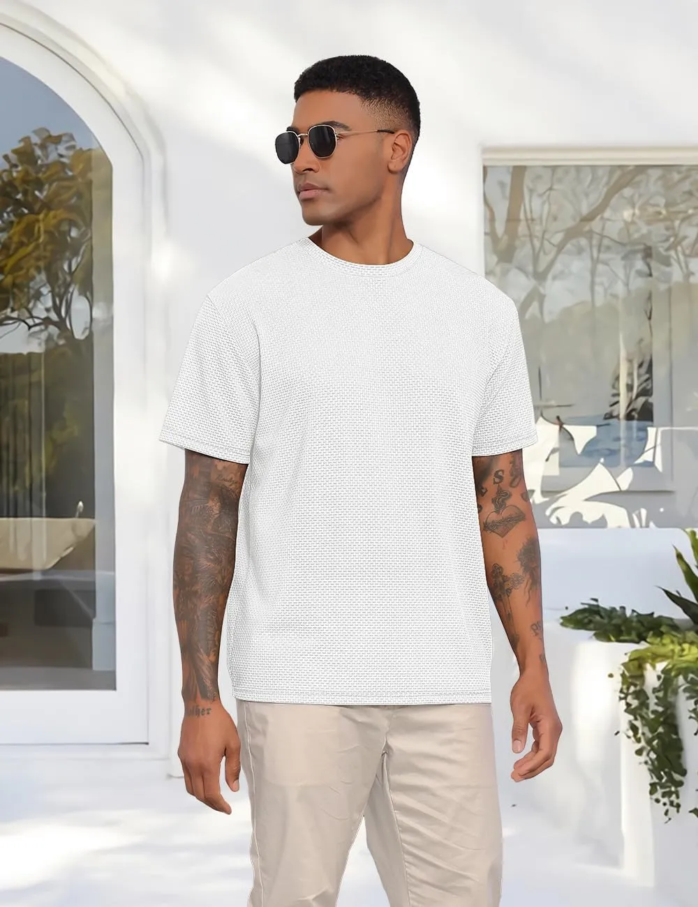 Men's T-Shirts Casual Knit Short Sleeve Crewneck Shirts Crewneck Shirts Knitted Pullover Tees