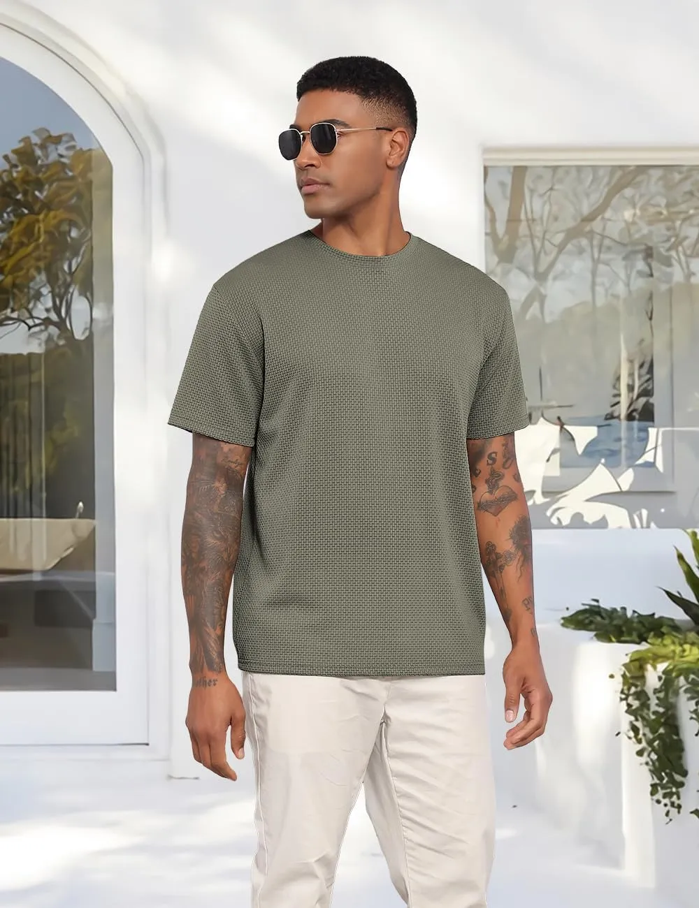 Men's T-Shirts Casual Knit Short Sleeve Crewneck Shirts Crewneck Shirts Knitted Pullover Tees