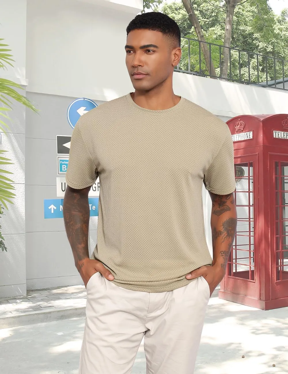 Men's T-Shirts Casual Knit Short Sleeve Crewneck Shirts Crewneck Shirts Knitted Pullover Tees