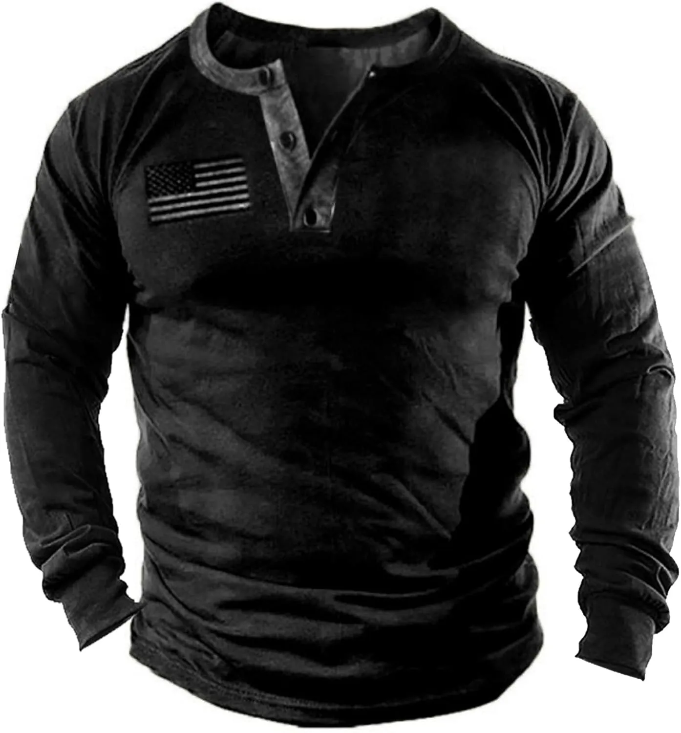 Mens Vintage Henley Shirts Relaxed Fit Patriotic Shirts Long Sleeve Button Down T-Shirts