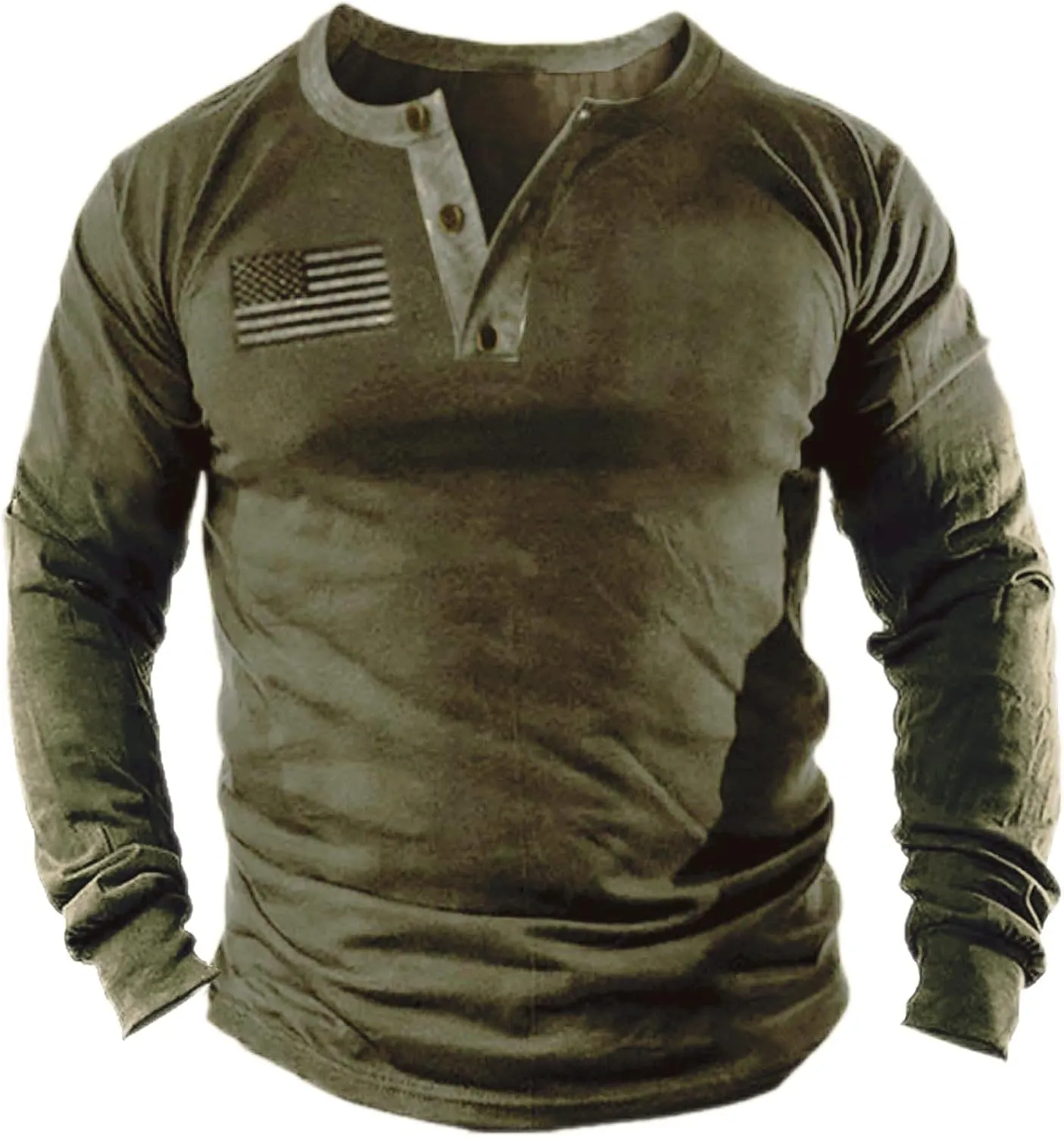 Mens Vintage Henley Shirts Relaxed Fit Patriotic Shirts Long Sleeve Button Down T-Shirts
