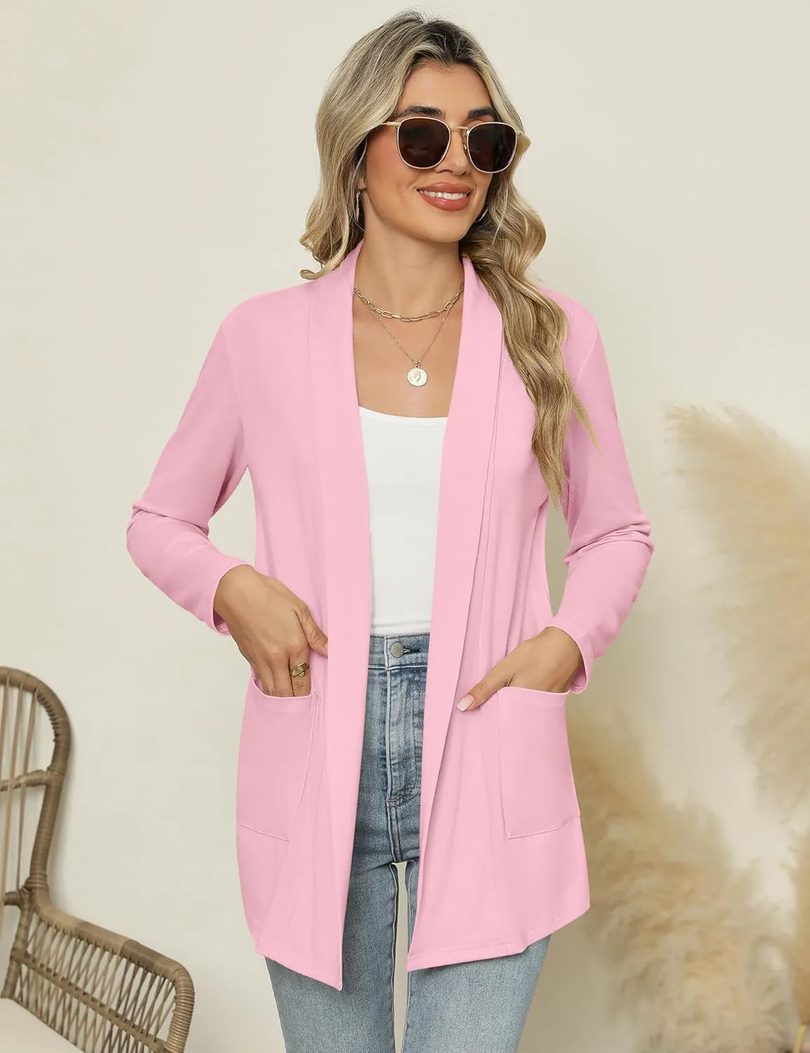 Micoson Long Sleeve Lightweight Thin 2025 Summer Cardigan for Women Casual Loose Fit Kimono Cover Up with Pockets