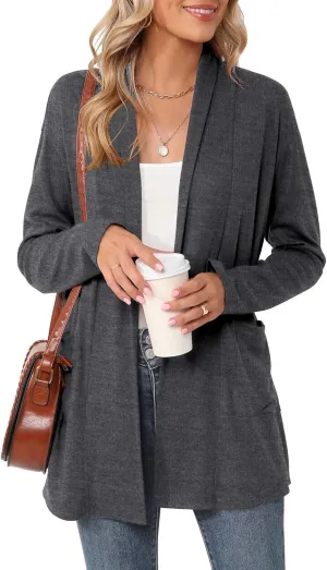 Micoson Women's Long Sleeve Open Front Cardigan Casual Loose Lightweight Cardigans with Pockets