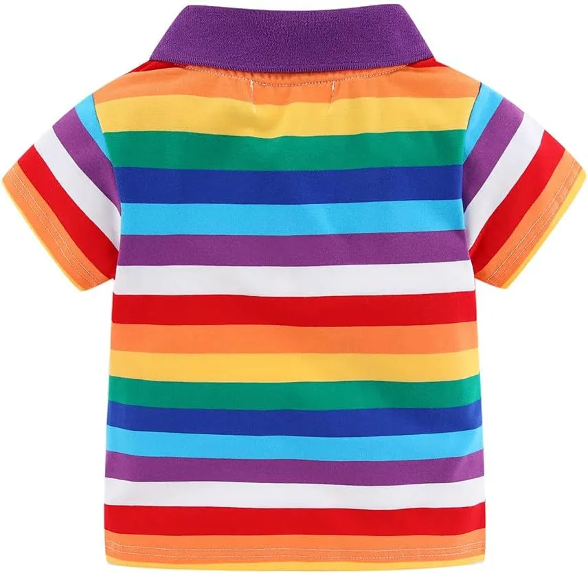 Mud Kingdom Boys Pique Polo Shirts for Toddler Short Sleeve Stripe Plain 1-9 Years