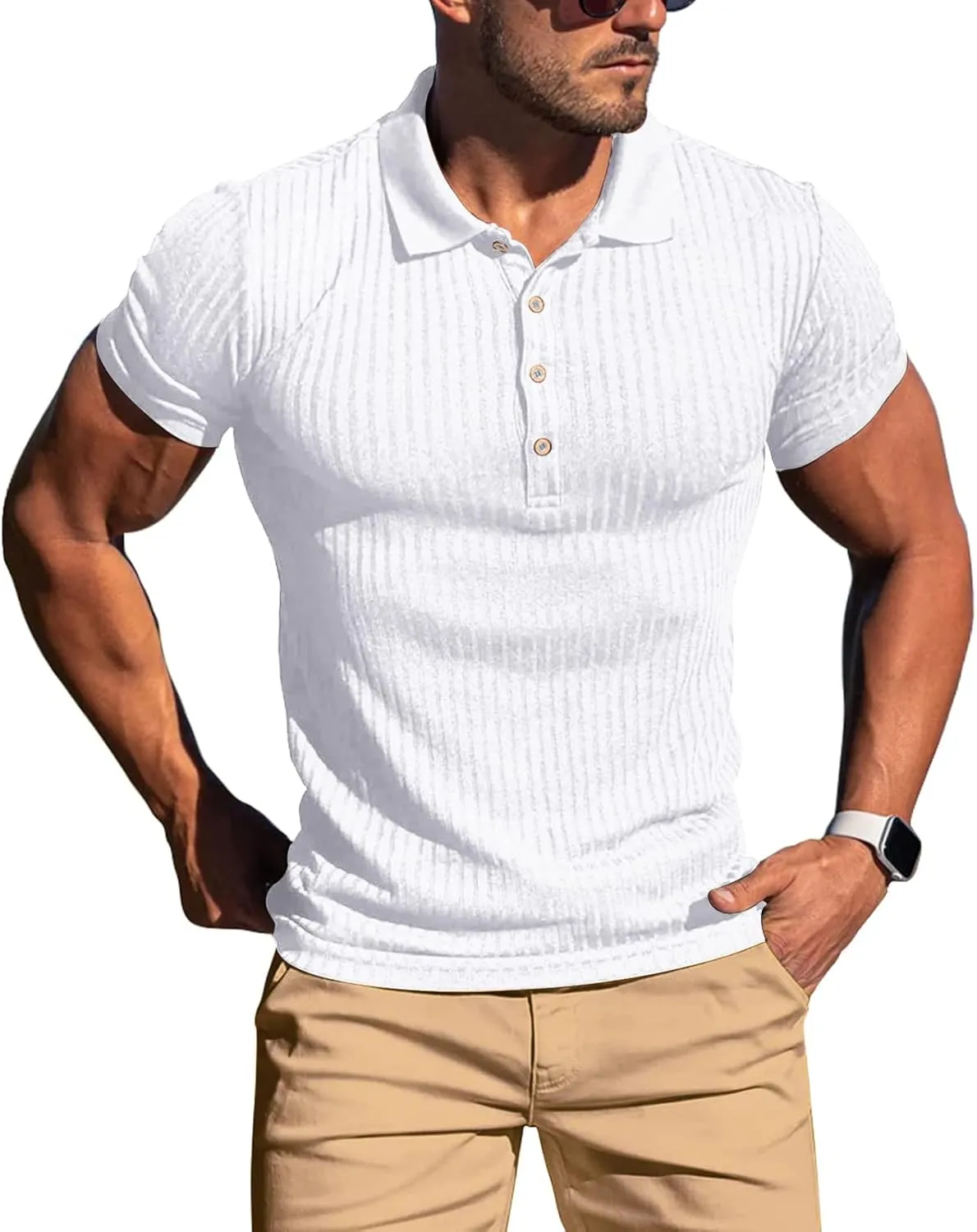 Muscle Polo Shirts for Men Short Sleeve Slim Fit Golf Shirts for Men Casual Dry Fit T Shirts Ribbed Knit Bowling Shirts