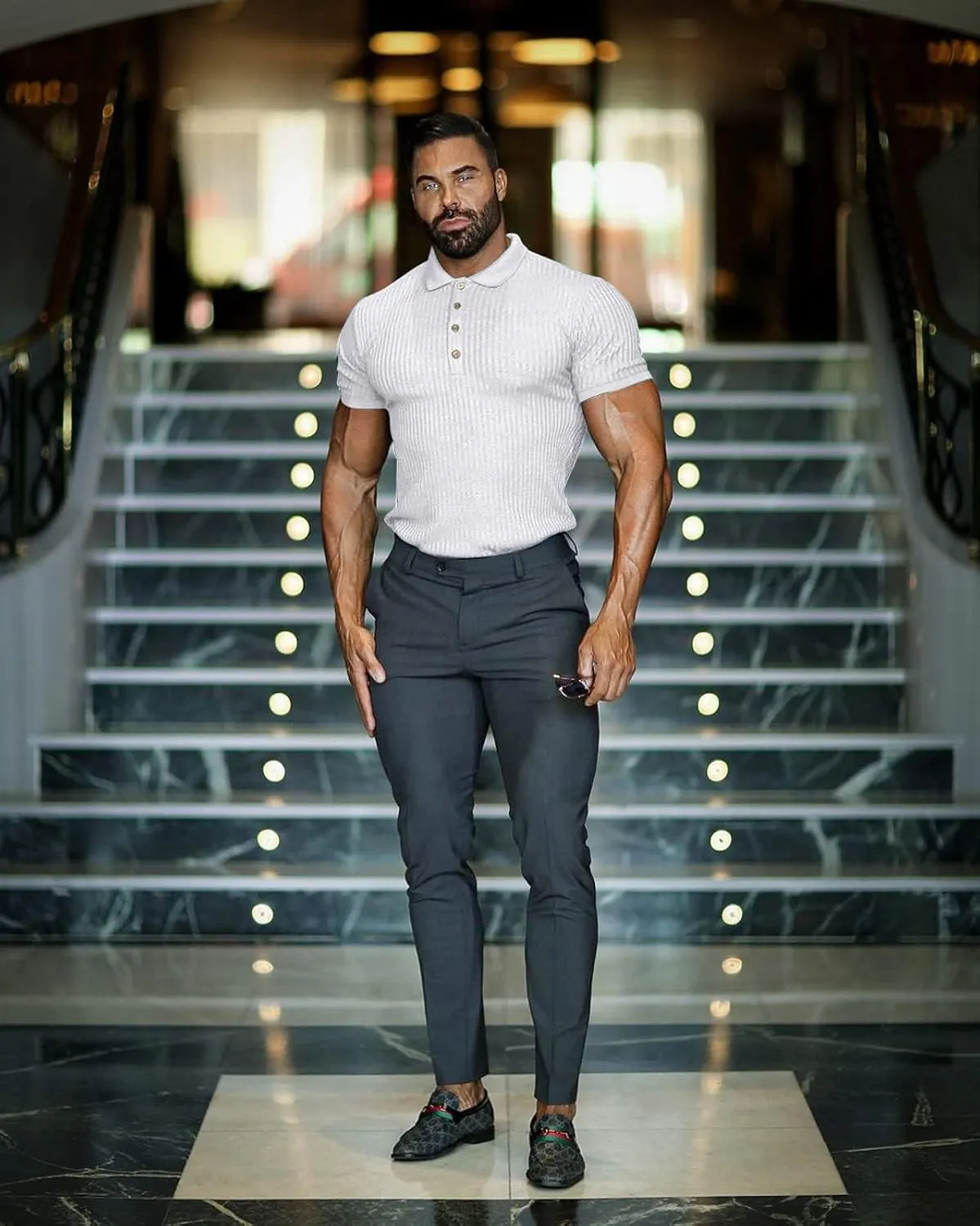 Muscle Polo Shirts for Men Short Sleeve Slim Fit Golf Shirts for Men Casual Dry Fit T Shirts Ribbed Knit Bowling Shirts