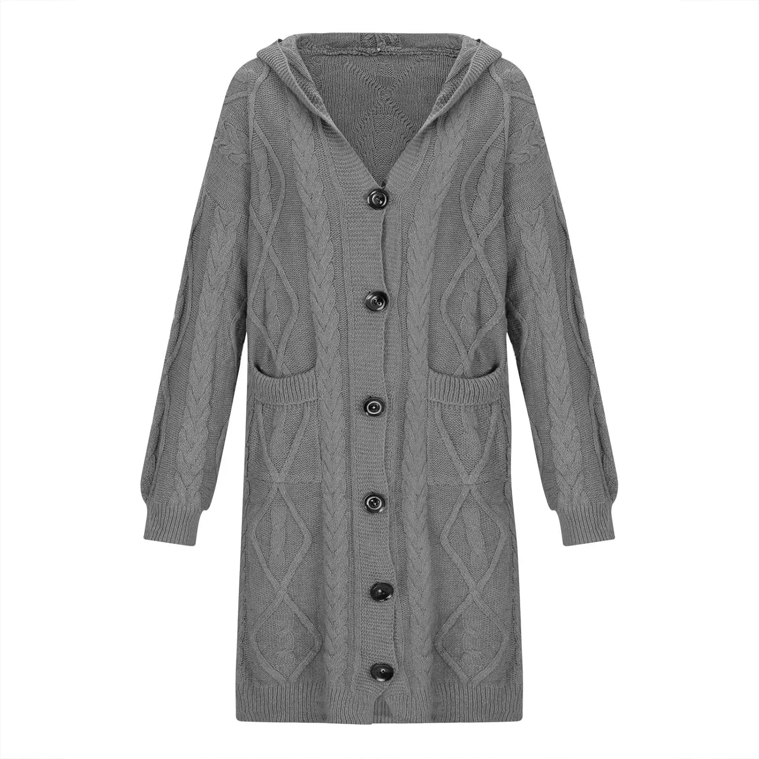 Oversized Hooded Cardigans for Women Cable Knit Sweaters Open Front Button Down Long Cardigans with Pockets