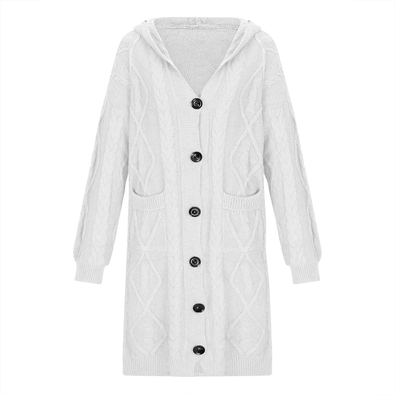Oversized Hooded Cardigans for Women Cable Knit Sweaters Open Front Button Down Long Cardigans with Pockets