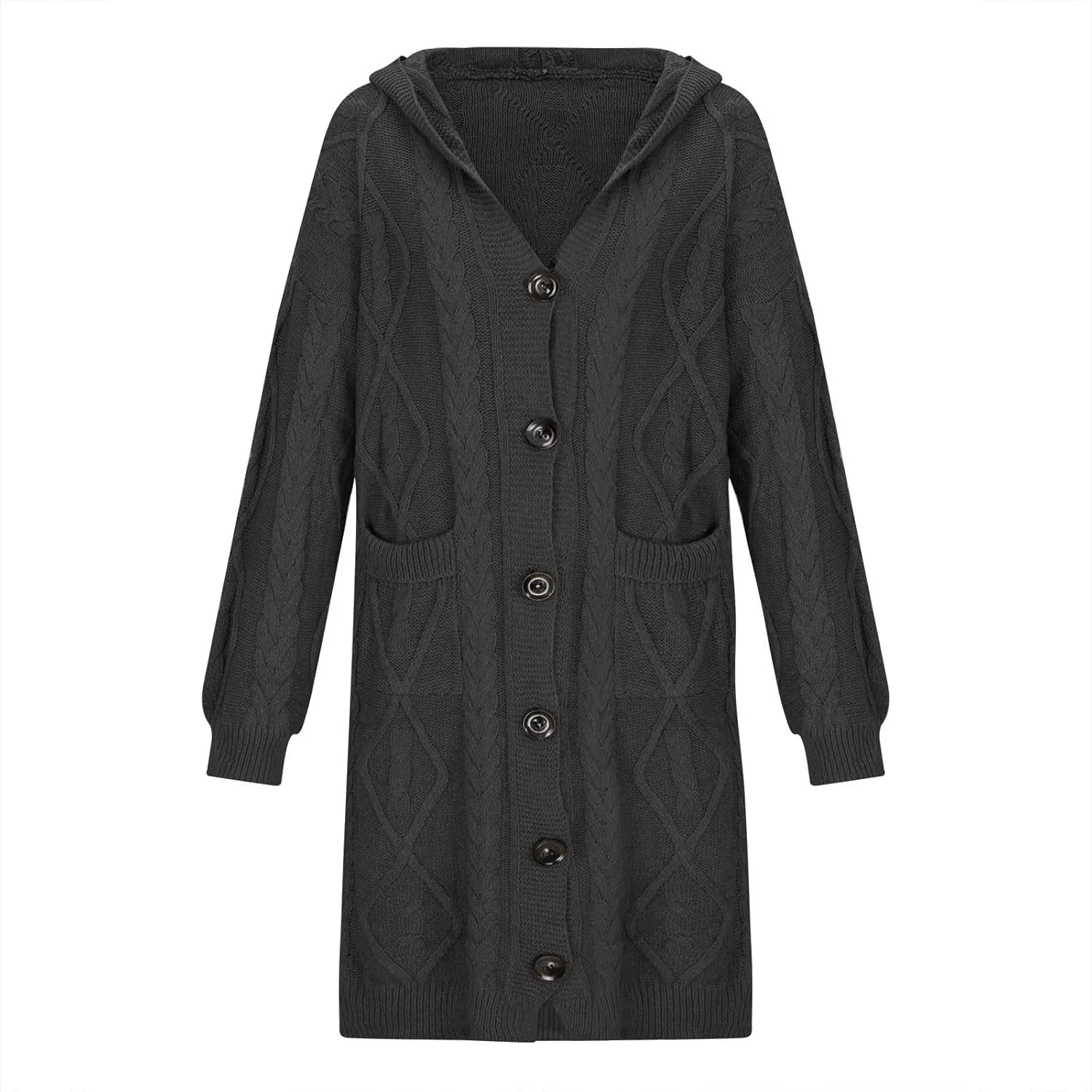 Oversized Hooded Cardigans for Women Cable Knit Sweaters Open Front Button Down Long Cardigans with Pockets
