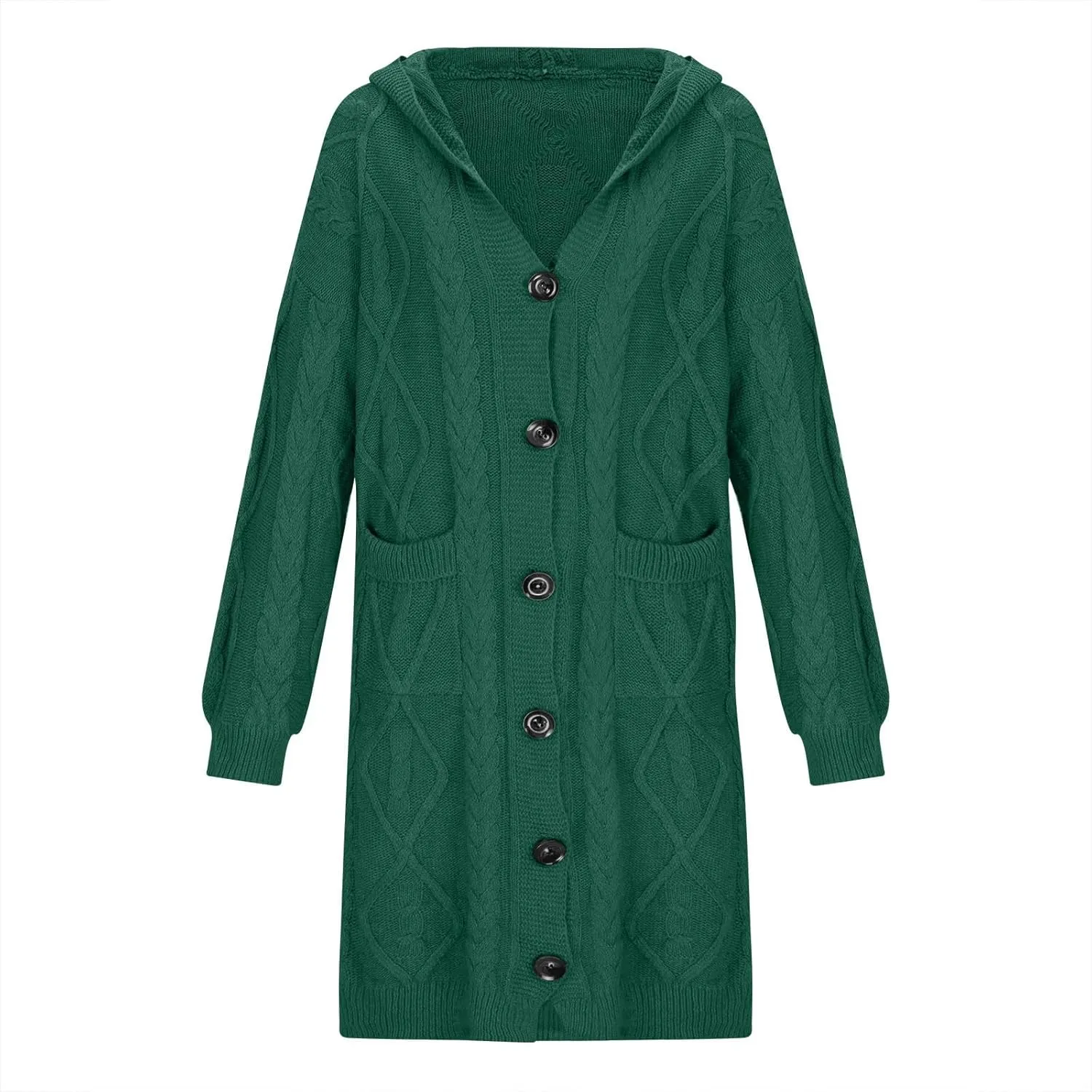 Oversized Hooded Cardigans for Women Cable Knit Sweaters Open Front Button Down Long Cardigans with Pockets