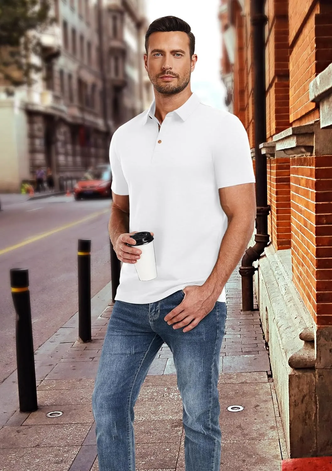 PEGENO Mens Polo Shirts Short Sleeve Casual Cotton Golf Shirts Performance Polo Shirts for Men