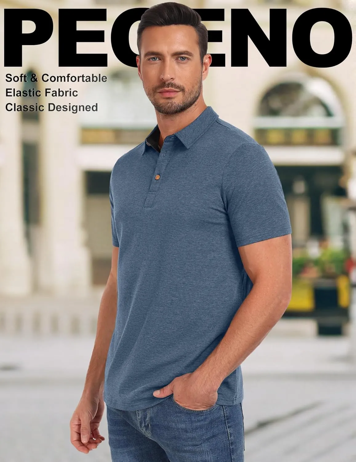 PEGENO Mens Polo Shirts Short Sleeve Casual Cotton Golf Shirts Performance Polo Shirts for Men