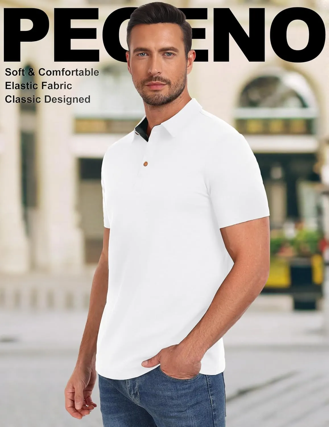PEGENO Mens Polo Shirts Short Sleeve Casual Cotton Golf Shirts Performance Polo Shirts for Men