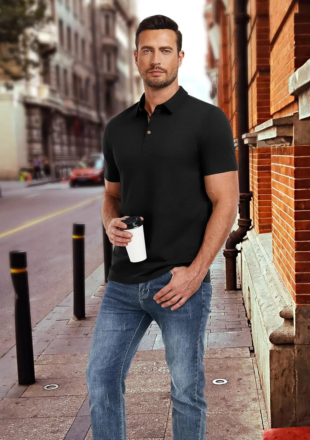 PEGENO Mens Polo Shirts Short Sleeve Casual Cotton Golf Shirts Performance Polo Shirts for Men