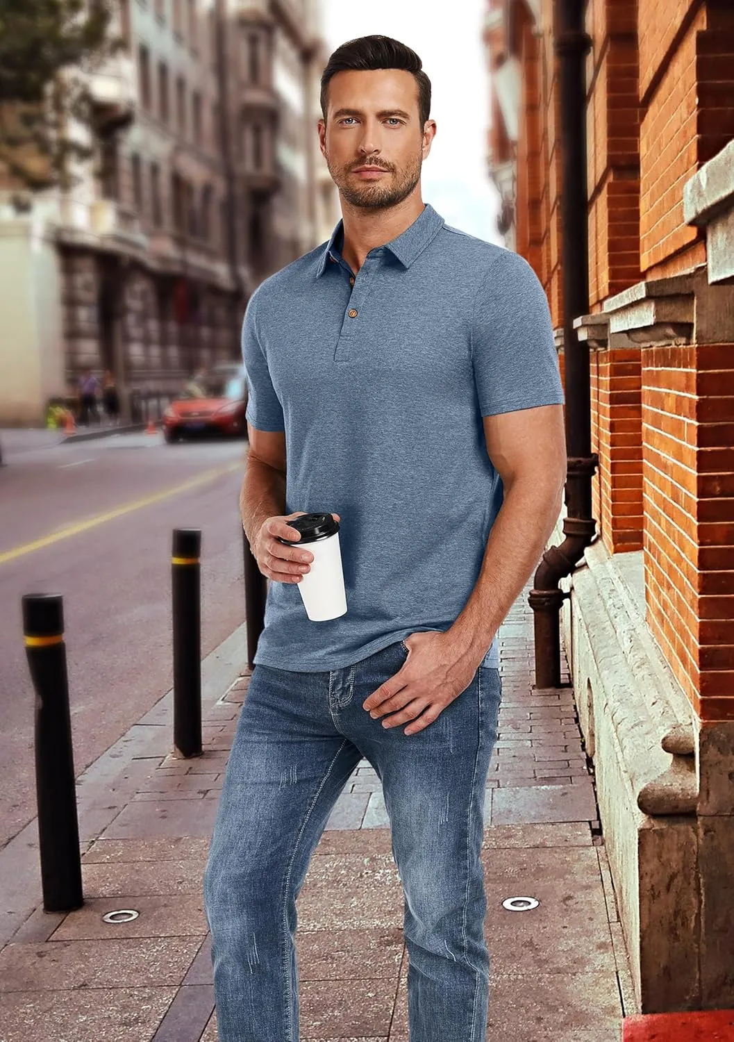 PEGENO Mens Polo Shirts Short Sleeve Casual Cotton Golf Shirts Performance Polo Shirts for Men