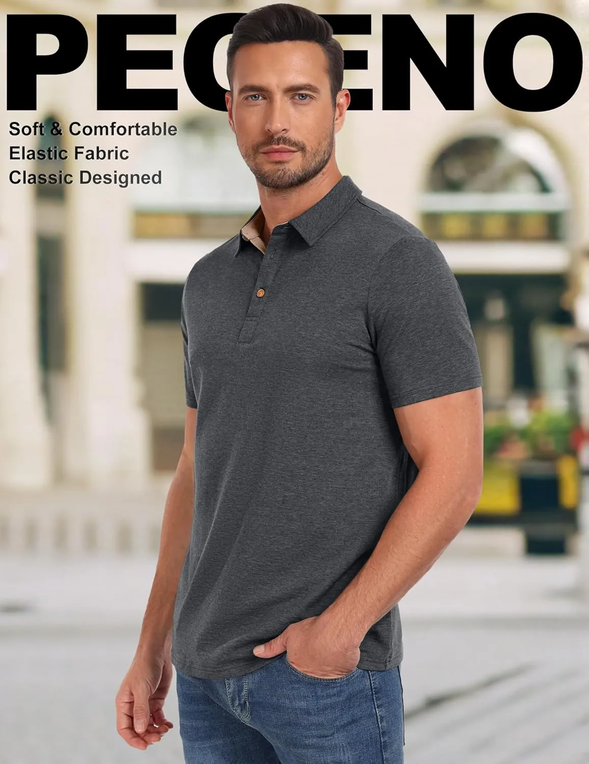 PEGENO Mens Polo Shirts Short Sleeve Casual Cotton Golf Shirts Performance Polo Shirts for Men