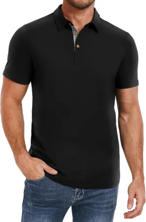 PEGENO Mens Polo Shirts Short Sleeve Casual Cotton Golf Shirts Performance Polo Shirts for Men