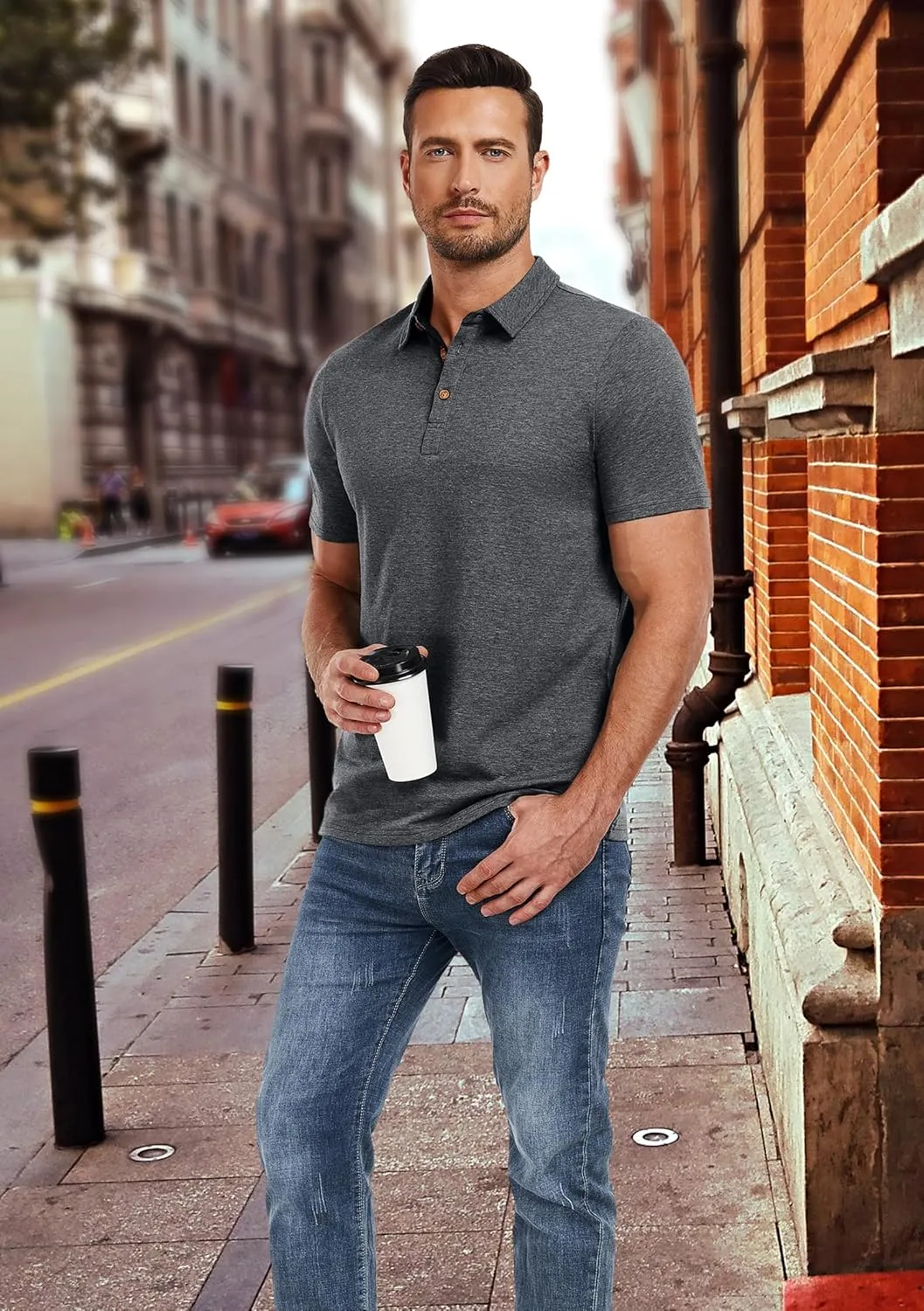 PEGENO Mens Polo Shirts Short Sleeve Casual Cotton Golf Shirts Performance Polo Shirts for Men