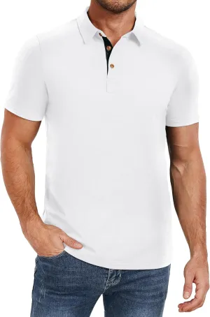 PEGENO Mens Polo Shirts Short Sleeve Casual Cotton Golf Shirts Performance Polo Shirts for Men