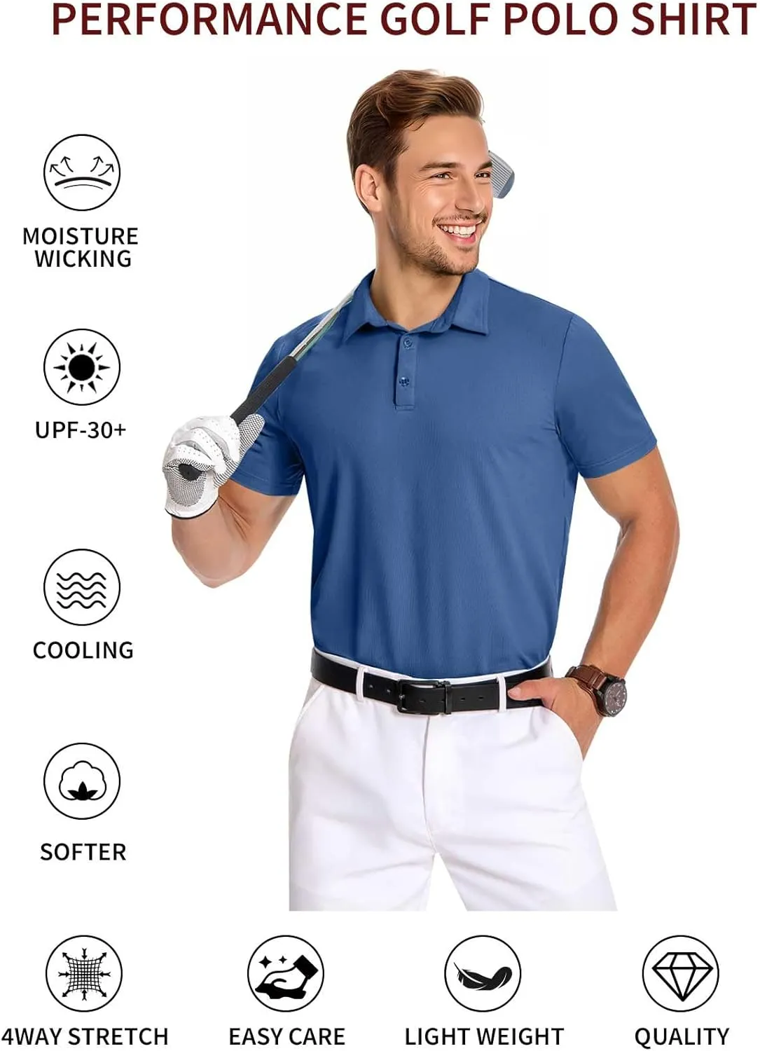 PEGENO Mens Polo Shirts Short Sleeve Golf Shirts Moisture Wicking Athletic Casual Polo Shirts