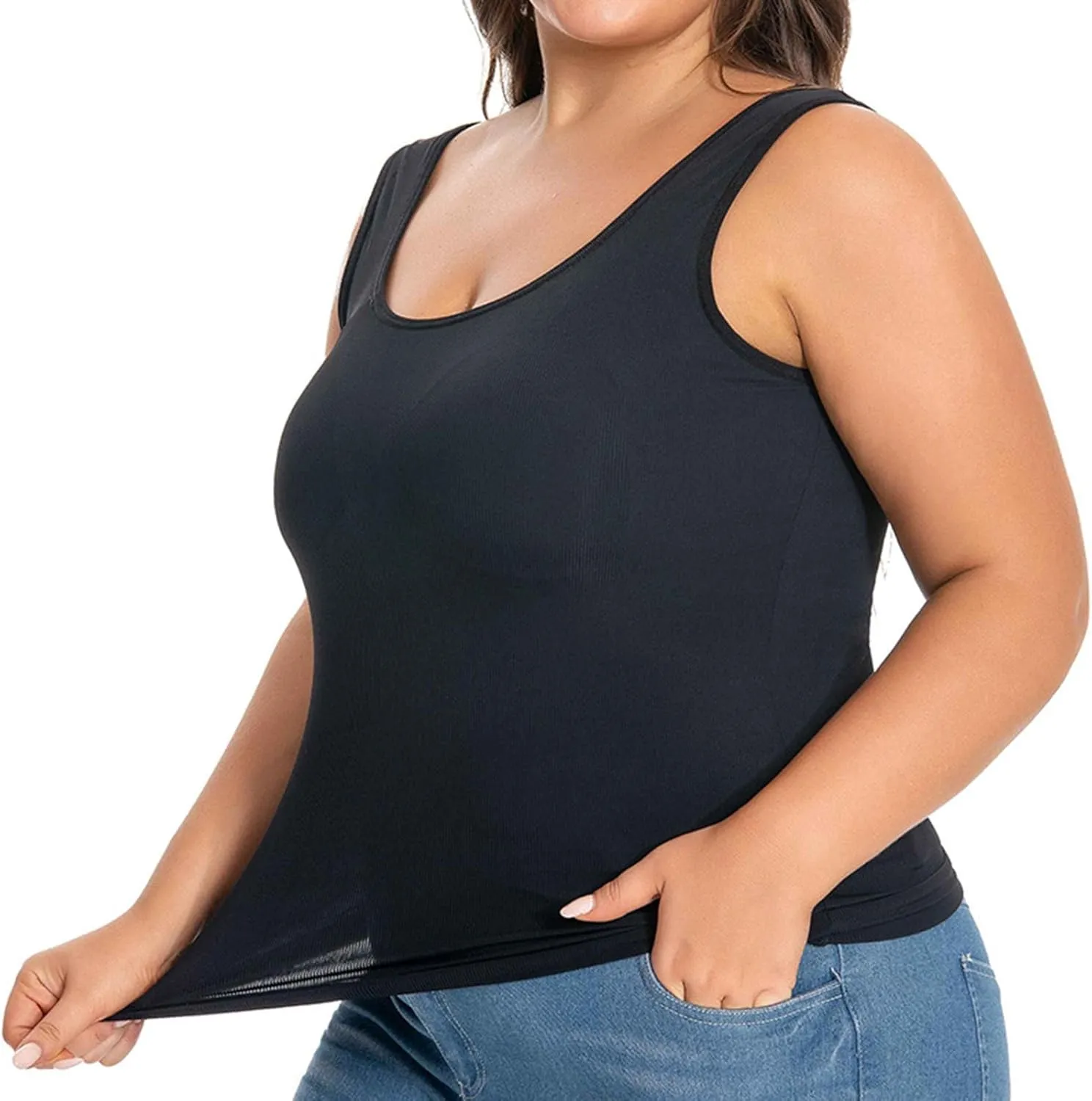 Plus Size Tank Tops for Women Wide Strap Comfy Square Neck Trending Quick Dry Athletic Tanks with Built in Bra