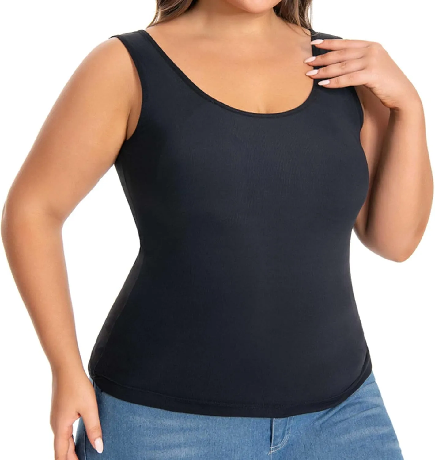 Plus Size Tank Tops for Women Wide Strap Comfy Square Neck Trending Quick Dry Athletic Tanks with Built in Bra