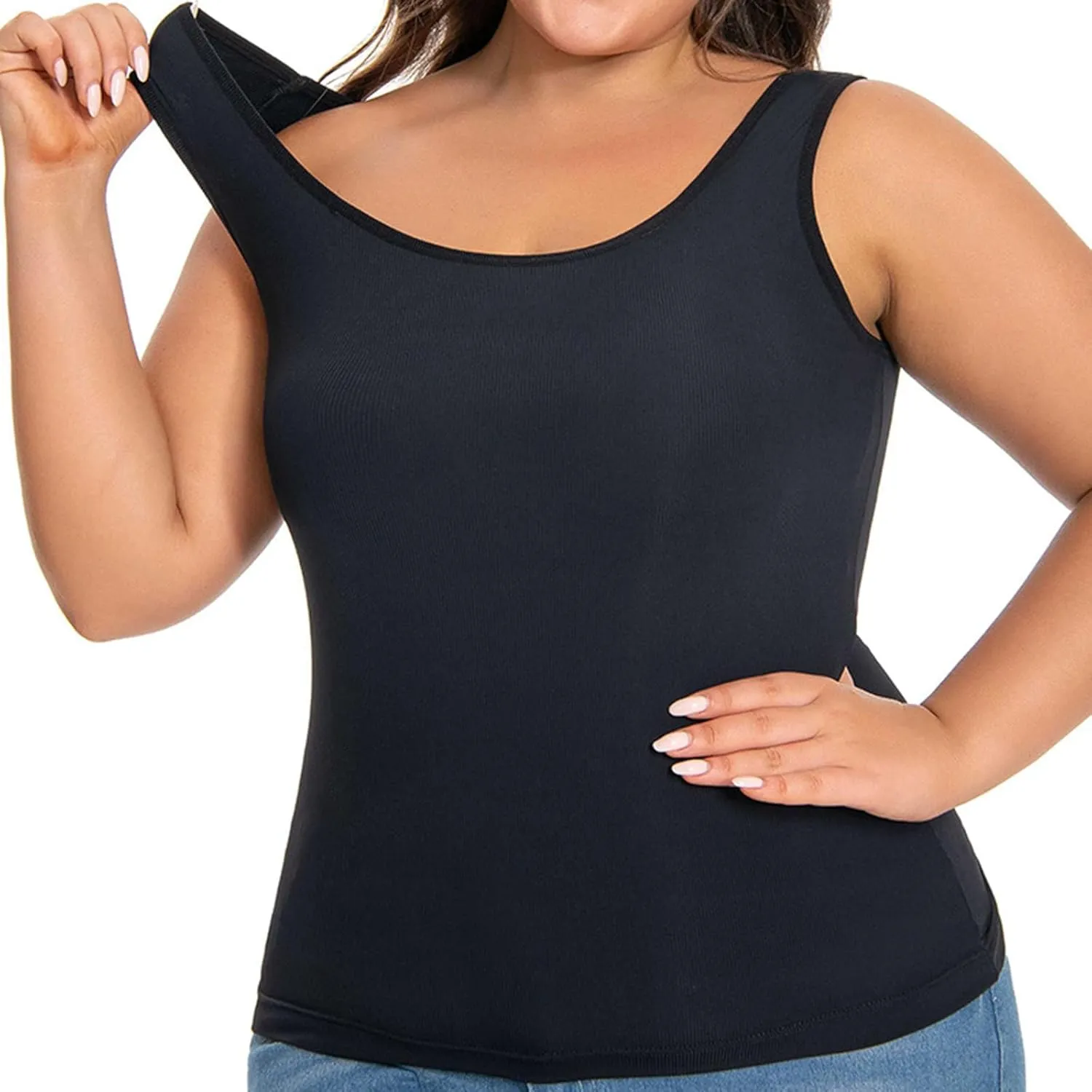 Plus Size Tank Tops for Women Wide Strap Comfy Square Neck Trending Quick Dry Athletic Tanks with Built in Bra