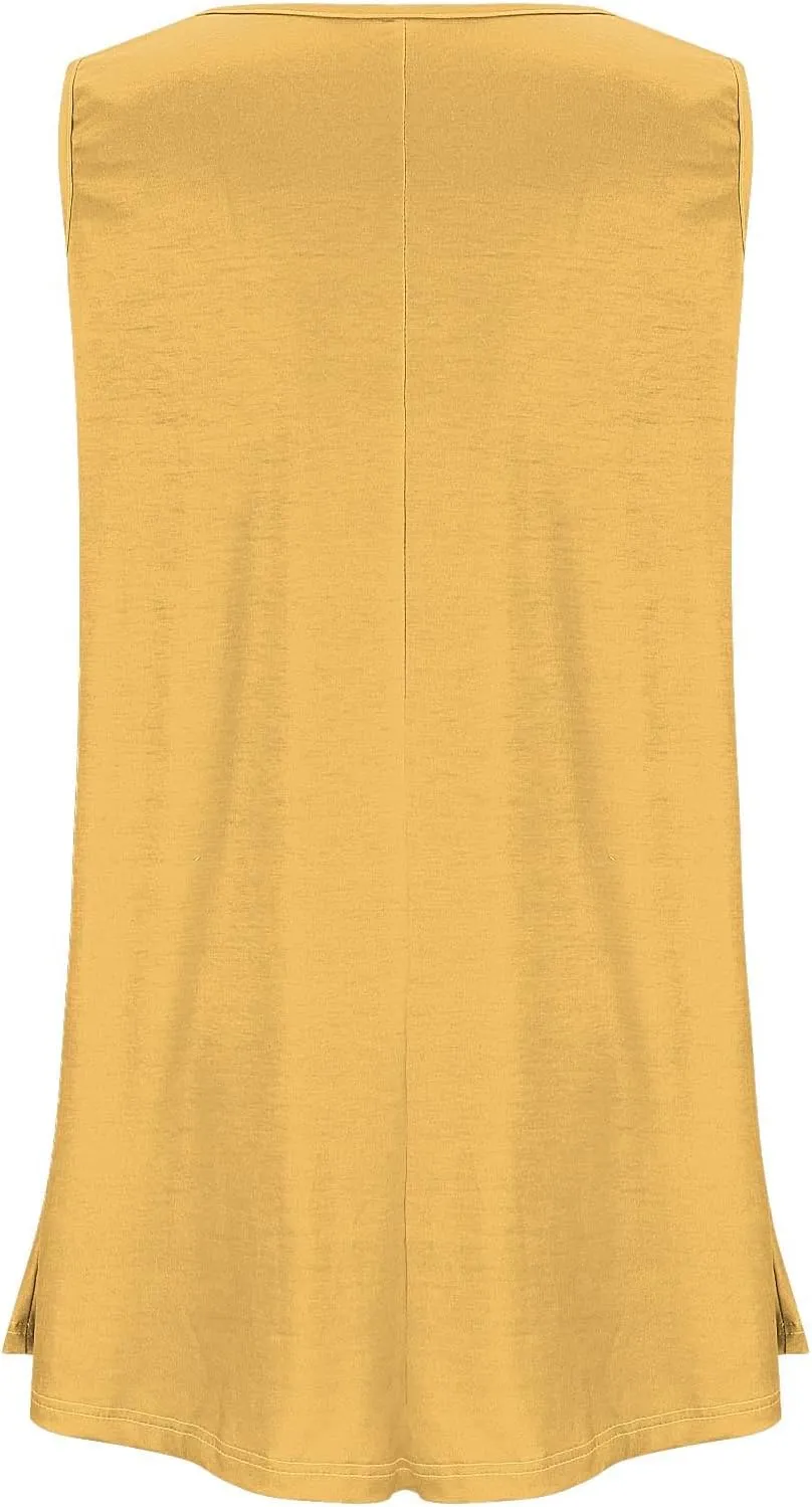 Plus Size Womens Tank Tops Round Neck Loose Fitting Sleeveless Tshirts Pleated Summer Flowy Maternity Tunic Top