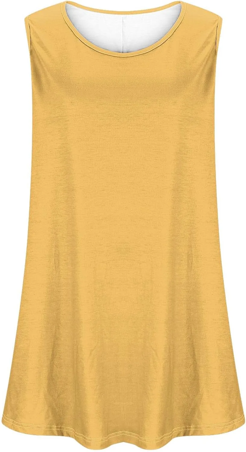 Plus Size Womens Tank Tops Round Neck Loose Fitting Sleeveless Tshirts Pleated Summer Flowy Maternity Tunic Top