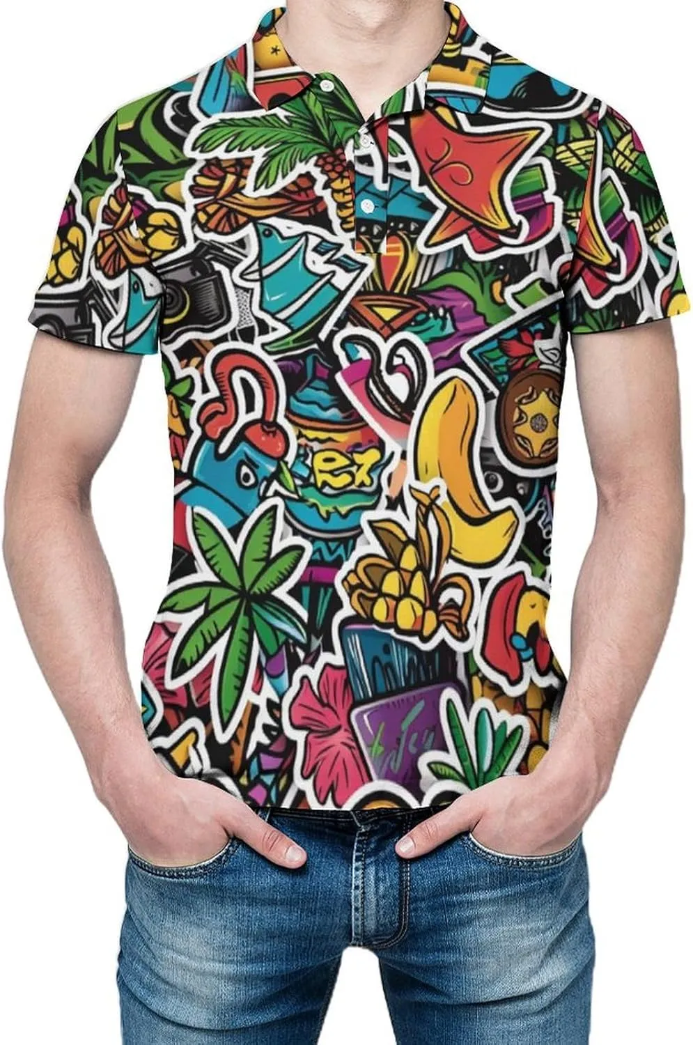 Polo Shirts for Men Dry Fit Hawaiian Graphics Golf Shirts Quick Dry Fun Tennis Short Sleeve Tees