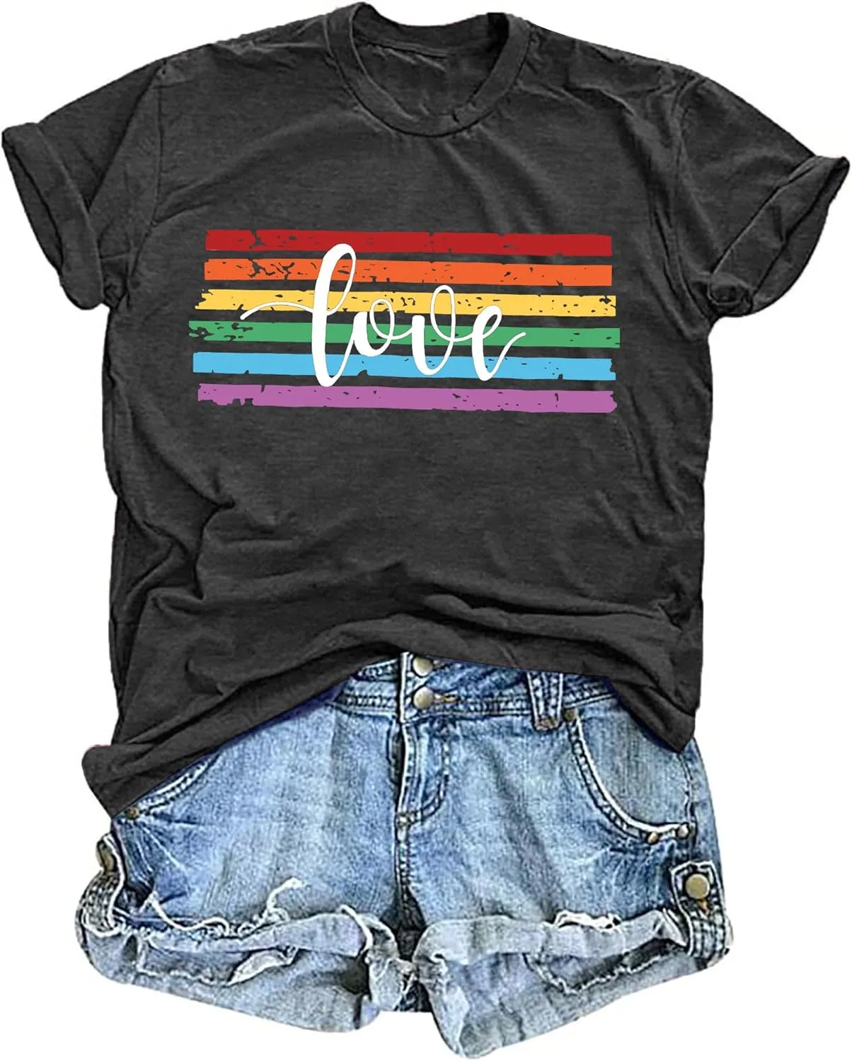 Pride T Shirts Women Rainbows Heart Graphic Tees Shirts LGBT Shirts Casual Short Sleeve Tops