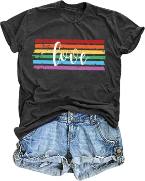 Pride T Shirts Women Rainbows Heart Graphic Tees Shirts LGBT Shirts Casual Short Sleeve Tops