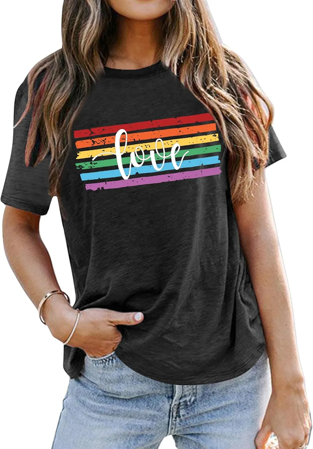 Pride T Shirts Women Rainbows Heart Graphic Tees Shirts LGBT Shirts Casual Short Sleeve Tops