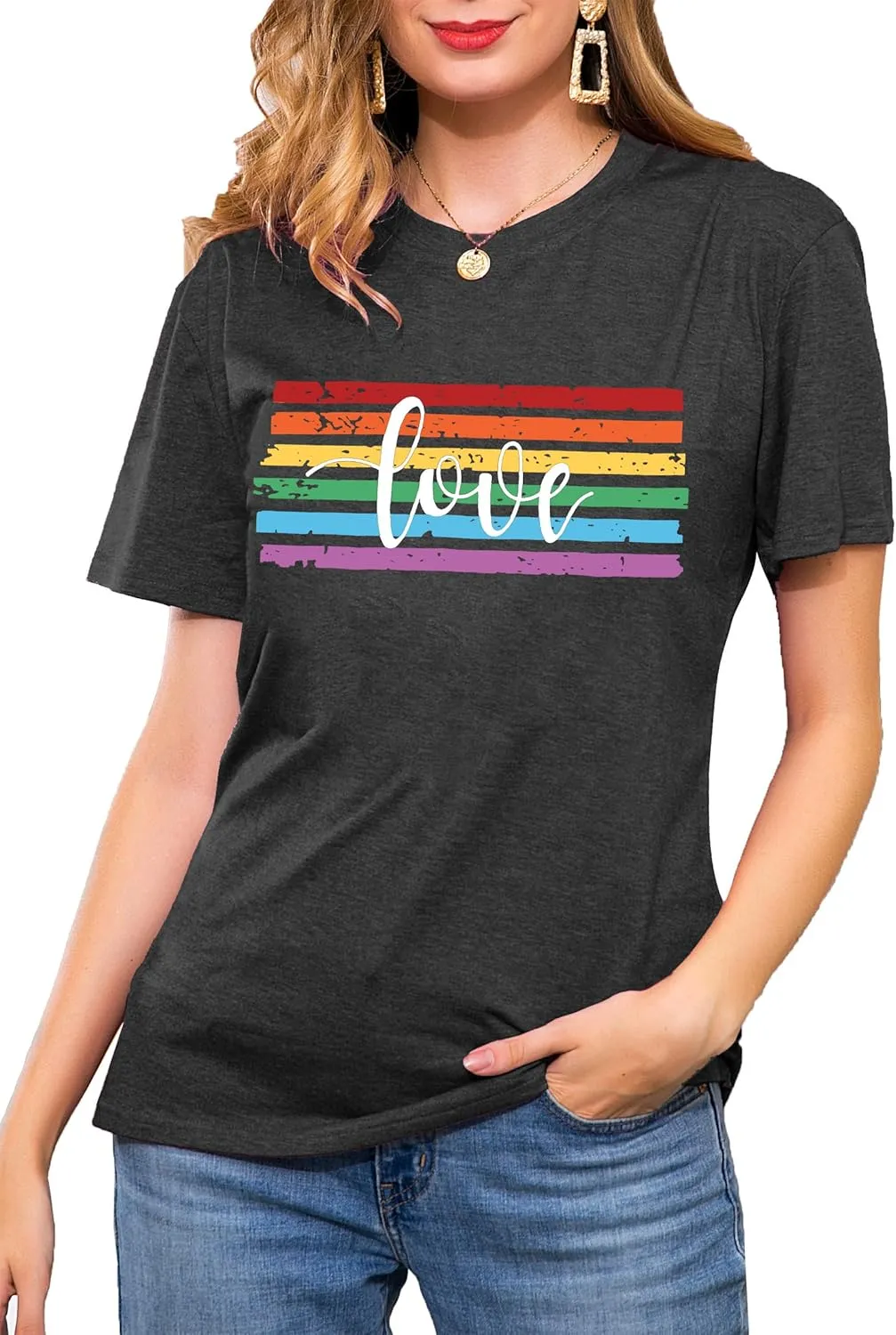Pride T Shirts Women Rainbows Heart Graphic Tees Shirts LGBT Shirts Casual Short Sleeve Tops