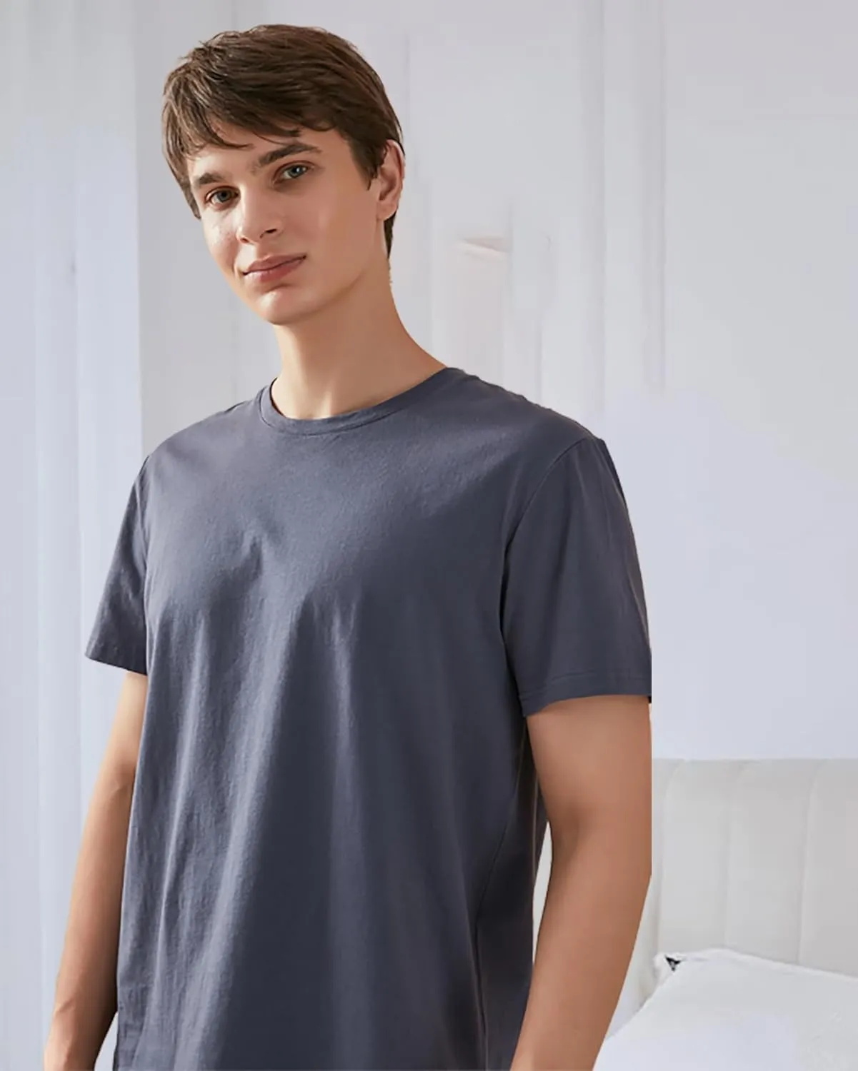 Qianxiu Men's Pajama Set Lounge Sleep Sets Men Classic Short Sleeve Sleepwear and Shorts Pjs Set with Pocket