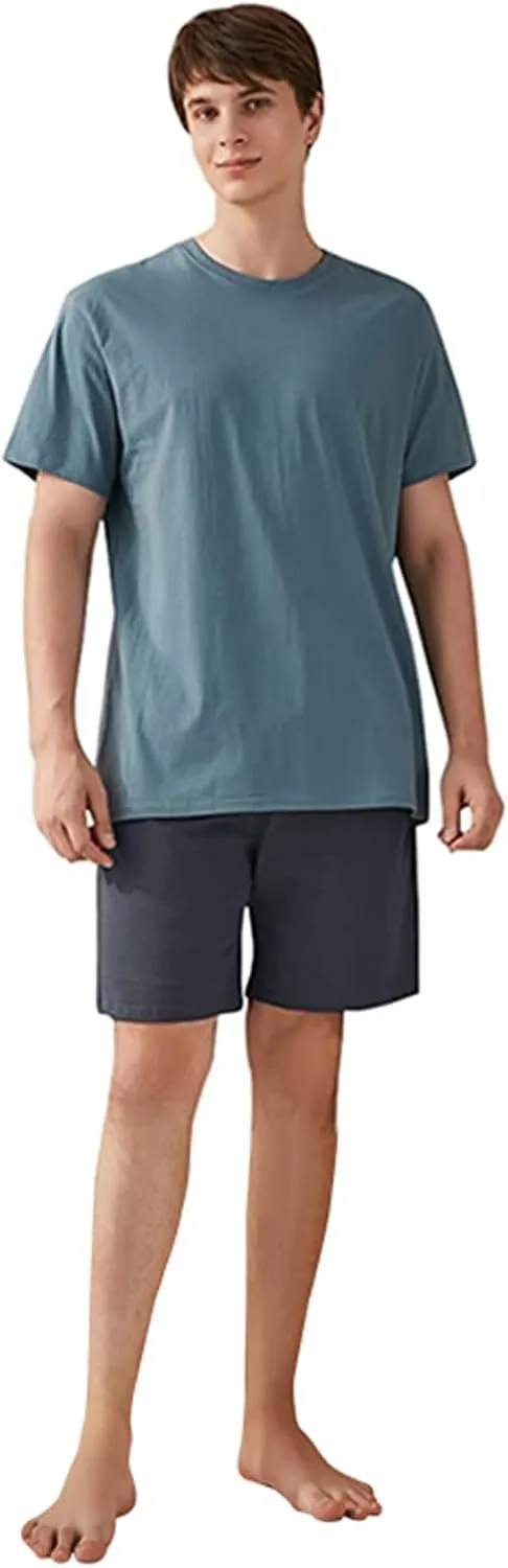 Qianxiu Men's Pajama Set Lounge Sleep Sets Men Classic Short Sleeve Sleepwear and Shorts Pjs Set with Pocket
