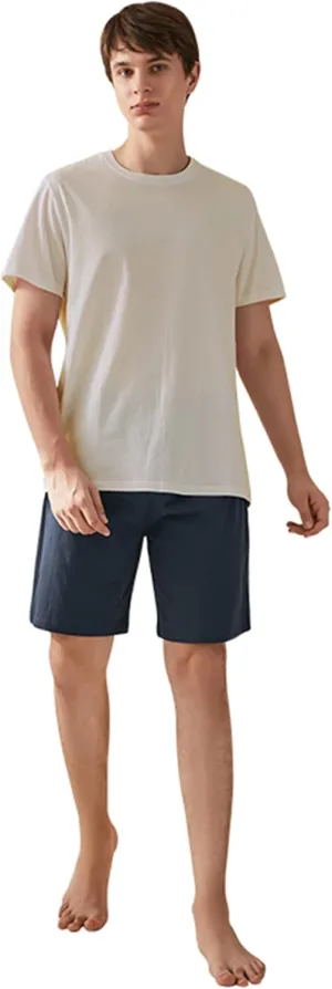Qianxiu Men's Pajama Set Lounge Sleep Sets Men Classic Short Sleeve Sleepwear and Shorts Pjs Set with Pocket