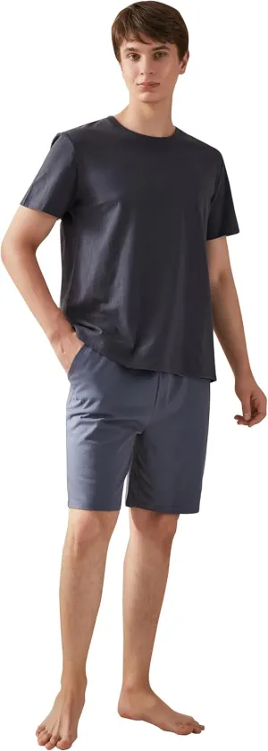 Qianxiu Men's Pajama Set Lounge Sleep Sets Men Classic Short Sleeve Sleepwear and Shorts Pjs Set with Pocket