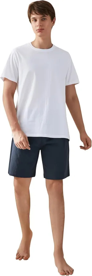 Qianxiu Men's Pajama Set Lounge Sleep Sets Men Classic Short Sleeve Sleepwear and Shorts Pjs Set with Pocket