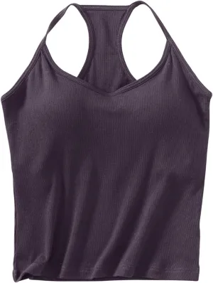 Racerback Tank Top for Women Shelf Bra Yoga Tops Summer Cami Shirt Basic Athletic Camisole with Built in Bras