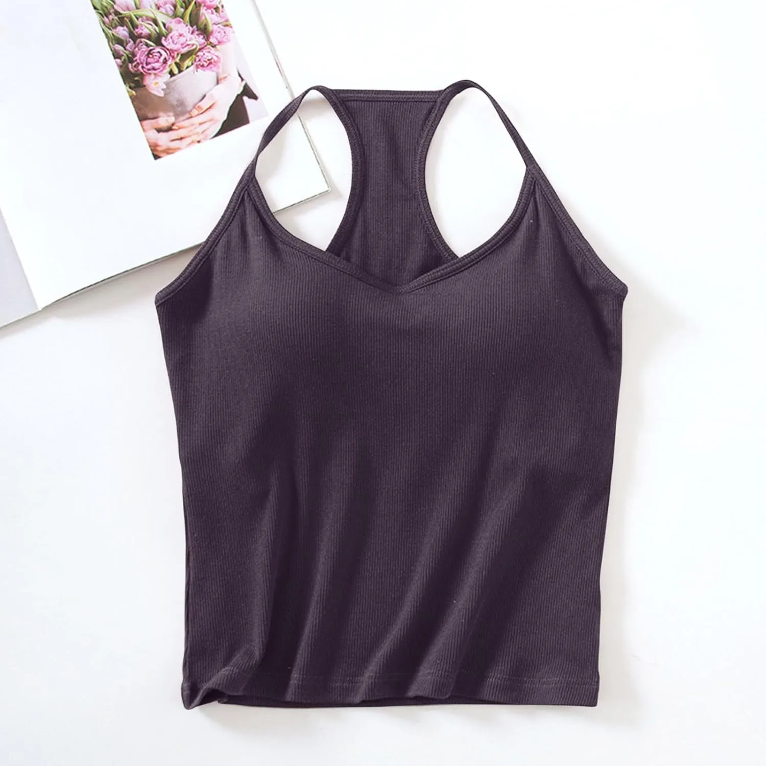 Racerback Tank Top for Women Shelf Bra Yoga Tops Summer Cami Shirt Basic Athletic Camisole with Built in Bras